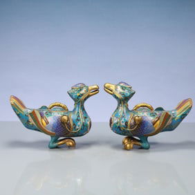A Exquisite A pair of Cloisonne Duck-Form Censer