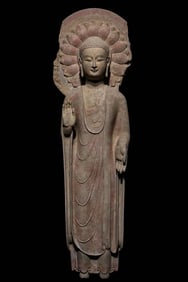 A Fine Limestone carving Painted Color Statue of Bodhisattva