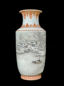 A Pair of Exquisite Ink Color Landscape and Figure Pattern with poem Vase