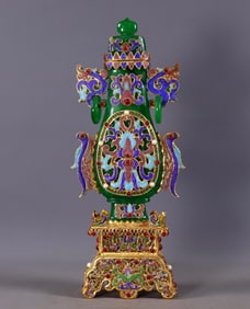 An Exquisite Gilt Bronze Inlaid Jadeite Flower Pattern Double-Ears Vase