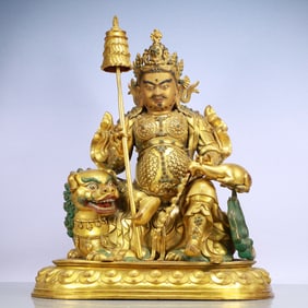 A Exquisite Gilt Bronze Inlaid Gems Statue of Mammon Rides the Lion