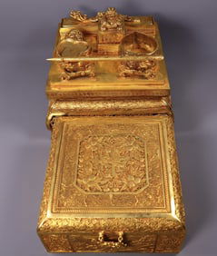 A Set of Fine Gilt Bronze Dragon Pattern Ornaments,with Gilt Bronze Figure Pattern Box