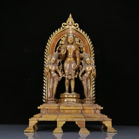 A Solemn Alloy Copper Inlaid Silver Statue of Tara