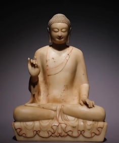 A Rare Marble Painted Color Statue of Sakyamuni