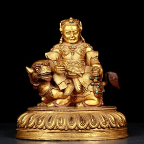 A Rare Gilt Bronze Inlaid Gems Statue of Mammon