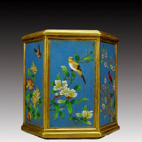 An Exquisite Cloisonne Flower and Bird Pattern Brush Pot