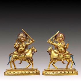 A Pair of Solemn Gilt Bronze Statue of Vajra
