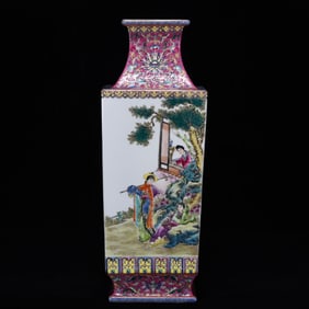 A Rare Famille-Rose Character and Story Pattern Vase
