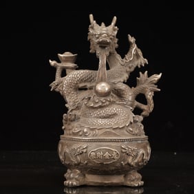 An Exquisite Silver-plated Copper Dragon Pattern Ornament