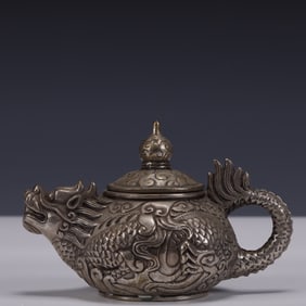 An Exquisite Silver-plated Bronze Dragon Pattern Ewer