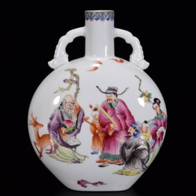 An Exquisite Famille-Rose Figure Pattern Double-Ears Vase?With Poem