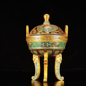 An Exquisite Cloisonne Flower Pattern Double-Ears and Tripod Censer