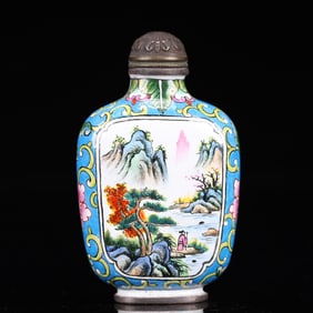 An Exquisite Painted Enamel Landscape and Figure Pattern Snuff Bottle