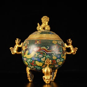 An Exquisite Cloisonne Dragon Pattern Beast-Ears Tripod Censer