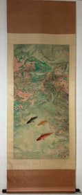 A Chinese Vertical Scroll Ink Painting of Fish on Paper,Wu Guanzhong