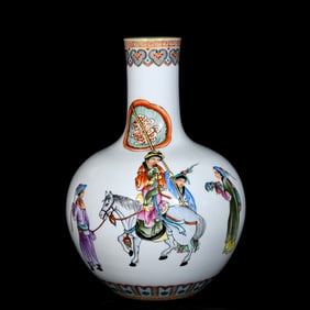 A Huge Famille-Rose Character and Story Pattern Vase,With Poem