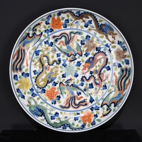 An Exquisite Doucai Flower,Dragon and Phoenix Pattern Plate