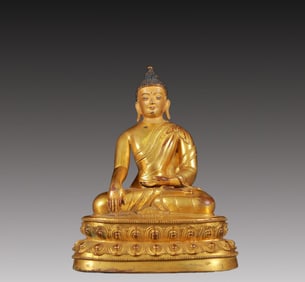 A Solemn Gilt Bronze Statue of Sakyamuni