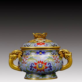 An Exquisite Cloisonne Lotus Pattern Double-Ears Censer