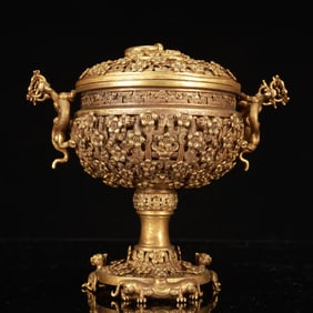 An Exquisite Gilt Bronze Flower Pattern Dragon-Ears Beast-Legs Censer