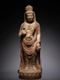 A Rare Marble Painted Color Statue of Bodhisattva