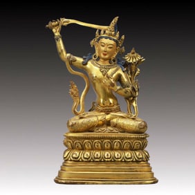 A Solemn Gilt Bronze Statue of Manjusri