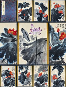 A Chinese Album Ink Painting of Lotus on Paper,Zhang Daqian