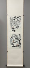 A Chinese Vertical Scroll Ink Painting of Figure and Buffalo on Paper,Li Keran