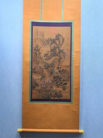 A Chinese Vertical Scroll Ink Painting of Landscape and Figure on Silk,Ma Yuan