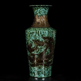A Rare Ancient Bronze Color Painted Gold Phoenix Pattern Vase