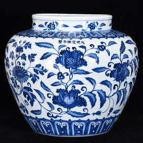 A Rare Blue and White Lotus Pattern Jar