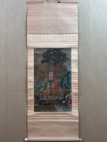 A Chinese Vertical Scroll Ink Painting of Figure on Paper,Liang Kai