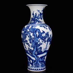 A Rare Blue and White Flower and Bird Pattern Vase