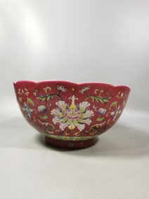 An Exquisite Ruby Red-Glazed Famille-Rose Lotus Pattern Bowl