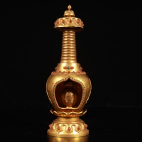 An Exquisite Gilt Bronze Pagoda,Inlaid Gems
