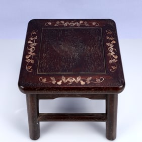 An Exquisite Zitanwood Inlaid Gems Flower Pattern Stool