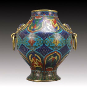 A Exquisite Cloisonne Lotus Pattern Double-Ears Vase