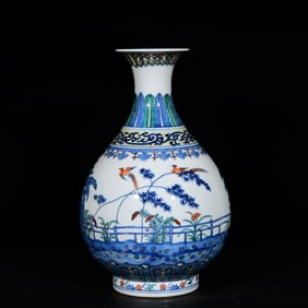 A Rare Doucai Banana Leaf and Bamboo Pattern Vase
