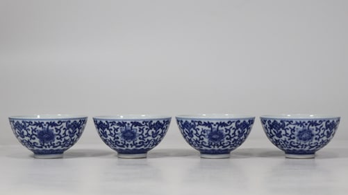 A Set of Fine Blue and White Lotus Pattern Cups