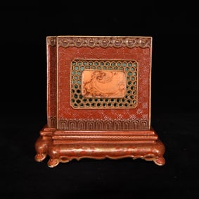 An Exquisite Coral Red Glazed Gilt Hollow Brush Pot