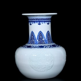 A Rare Blue and White Butterfly,Melon and Fruit Pattern Vase