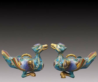 A Pair of Exquisite Cloisonne Duck Ornaments