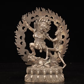 An Exquisite Silver-plated Copper Statue of Vajra