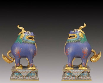 A Pair of Huge Cloisonne Unicorn Ornaments