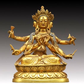 A Solemn Gilt Bronze Statue of Tara
