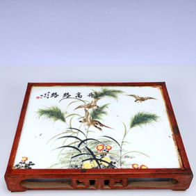 A Rare Huanghuali wood Inlaid Porcelain Plaques Bird Pattern End Table
