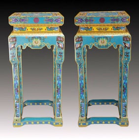 A Pair of Huge Cloisonne Lotus Pattern Flower Table