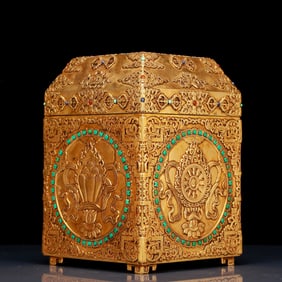 An Exquisite Gilt Bronze Inlaid Gems Eight Treasures Pattern Box