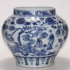 An Exquisite Blue and White Character and Story Pattern Jar