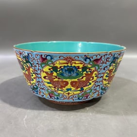 An Exquisite Famille-Rose Painted Gold Lotus and Fish Pattern Bowl